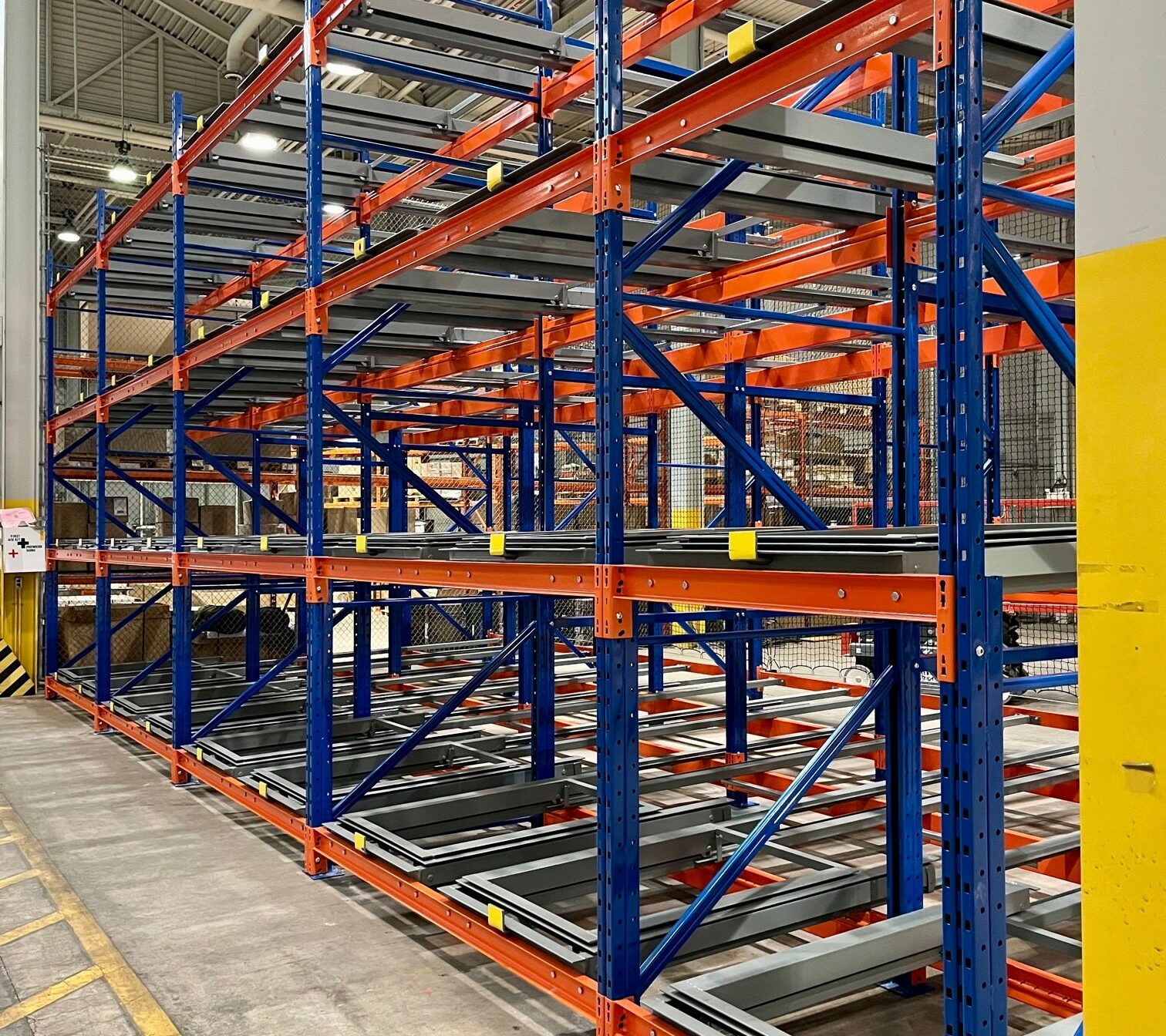 Pushback racking system installed in a warehouse